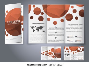 Design tri-fold flyers, brochures brown polygonal elements. The corporate design for advertising, printing and presentation. Vector illustration.