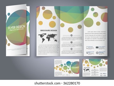 Design tri-fold flyers, brochures multi-color polygonal elements. The corporate design for advertising, printing and presentation. Vector illustration.
