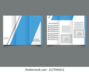 Diseño de una plantilla de tres pliegues con elementos azules y grises