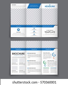 Design triple brochure with blue elements. Template folding flyer with space for a photo. Vector illustration