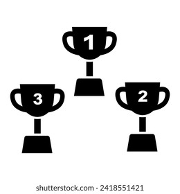 Diseñar un icono de tropisa con un fondo en blanco. 1, 2 y 3 lugares Tropía, trofeos de oro, plata y bronce.
