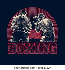 Design t-shirt Boxing with boxers. Boxing hand-written typography, t-shirt graphics, vector illustration.