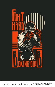 Design t-shirt Boxing Club with boxer. Boxing hand-written typography, t-shirt graphics, vector illustration.