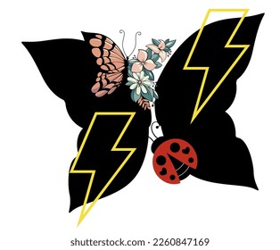 design for t-shirt with a butterfly and thunder