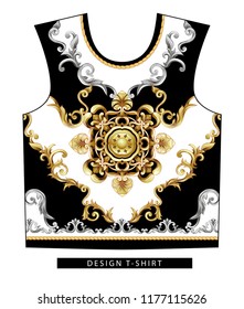 Design t-shirt with golden baroque elements.