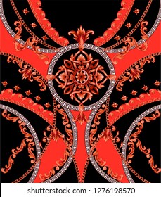 Design t-shirt with golden baroque elements. 