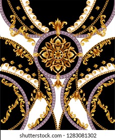 Design t-shirt with golden baroque elements.