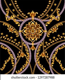 Design t-shirt with golden baroque elements. 