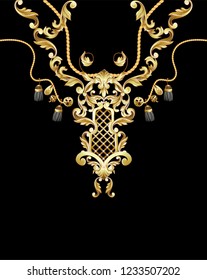 Design t-shirt with golden baroque and knotting  elements. 