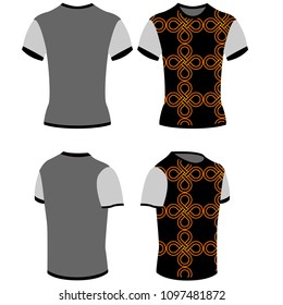 Design of T-Shirt with grey color back and golden geometric design on dark black front