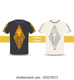 Design Tshirt with hand drawn pumpkin. Located on the white background