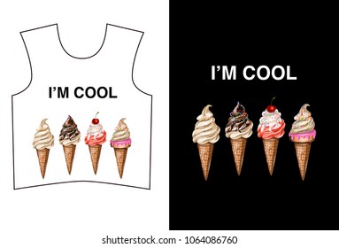 Design t-shirt with ice cream. Vector illustration.