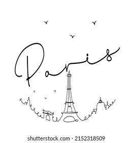 design for t-shirt with linear illustration of the city of Paris