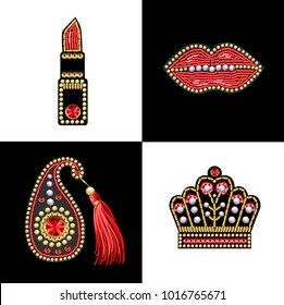 Design for t-shirt with patches with sequins and beads. 