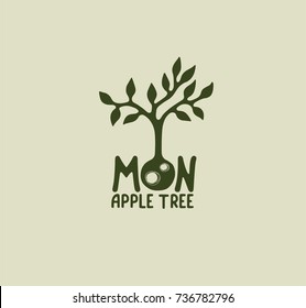 Design for t-shirt print with Baobab icon of Moon Apple Tree logo. Vector illustration baobab icon for eco label. Hand drawn logotype of baobab icon with inspiring lettering.