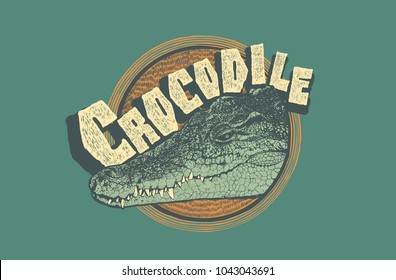 Design T-shirt Print With Crocodile Head and Grunge Texture. vector illustration.