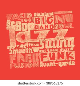 Design t-shirt print Jazz music. typography vector illustration.