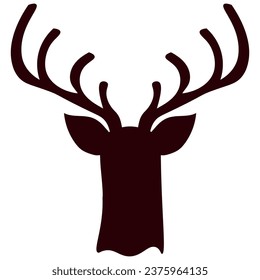 Design t-shirt print with Reindeer isolated transparent background. Black Deer silhouette on white with big horn. Vector illustration. Christmas symbol. 