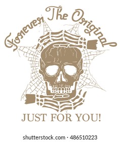 Design for t-shirt print with skull and textures. vector illustration.