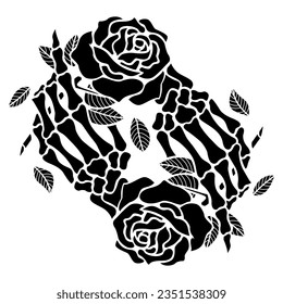 design for t-shirt with two cadaveric hands and roses in black. vector illustration for rock tattoos