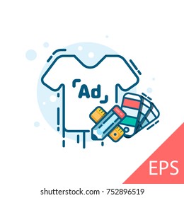 Design of T-shirts. Printing. Vector modern line design illustrative icon