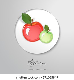 Design with two apples. Vector icon. Paper cut elements