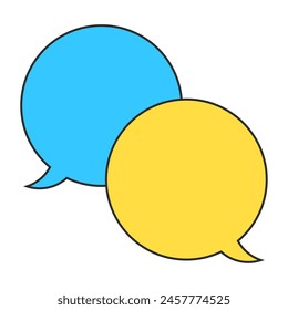design of two blue and yellow speech bubbles facing each other