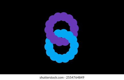 design with two interlocking circular shapes. The top circle is purple, and the bottom is blue, forming a connected "S" against a black background
