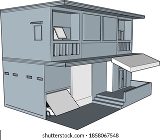 design of a two-story house with a garage, seen from the left
