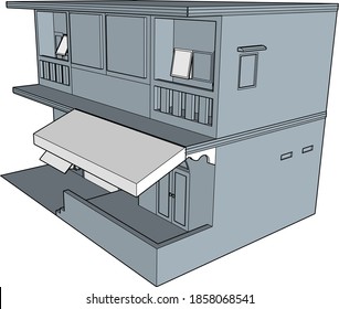 design of a two-story house with a garage, seen from the right