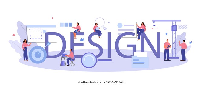 Design typographic header concept. Graphic, web, printing design. Digital drawing with electronic tools and equipment. Creativity concept. Flat illustration vector
