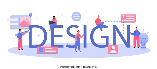 Design typographic header. Graphic, web, printing design. Digital drawing with electronic tools and equipment. Creativity concept. Flat illustration vector
