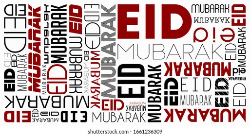 Design of typography eid mubarak with various font in red and black for background or flyer