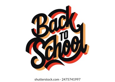 Diseña una tipografía con 'Back To School' en una fuente retro y atrevida sobre un fondo blanco. Usa colores brillantes y Elementos divertidos para evocar el espíritu escolar y la emoción.