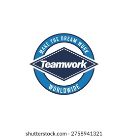 Design typography, with text teamwork, make the dream work. Positive motivational quote lettering design in vector illustration. Ready print to Clothing, t-shirt, apparel, cards and other uses. Vector print, typography, poster.