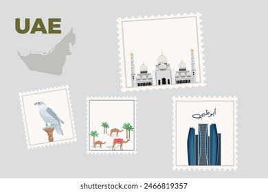 design for UAE landmarks and map and stickers 