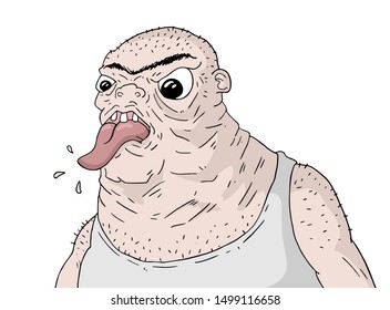 Design of ugly man with mocking expression and tongue out