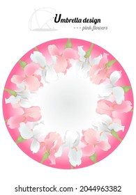 Design for an umbrella a round pattern of iris flowers of white and pink colors on a light pink background. Textile, print, sketch, model, modeling, template, sewing, fabric. Vector illustration