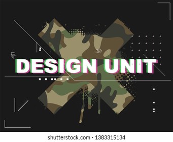 Design unit for stylish t-shirt.Fashionable print for urban style clothing. Crosshair X and inscription Design Unit. Vector illustration 