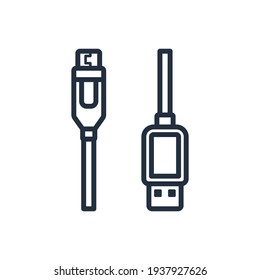 The design of the usb to micro usb cable Outline icon vector illustration, this vector is suitable for icons, logos, illustrations, stickers, books, covers, etc.