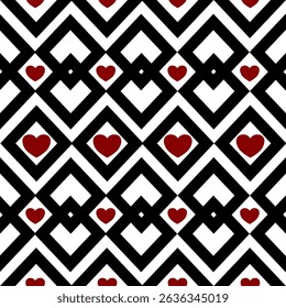 It is a design using geometric shapes. Bring hearts to mix to be used in art, black ground, background or used as a pattern for appliances, items, clothes, bags.