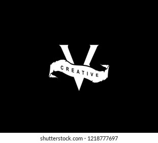 Design V Letter Linked Modern Type Ribbon Logo