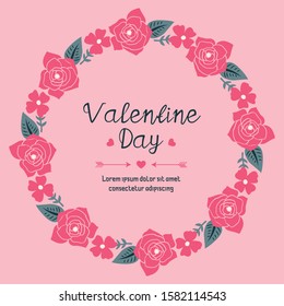 Design for valentine day greeting card, with leaf flower frame ornament. Vector