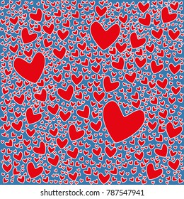 Design of valentine day symbol red heart. Abstract decorative seamless romantic pattern.  For greeting, gift, decor, print or wallpaper