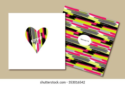 Design for Valentine's Day card. Love confession. Modern invitation card. Brushstrokes seamless bold background. 