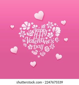 Design Valentine's Day Floral love letter Pink Pastel Background
