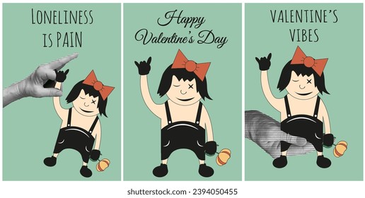 
Design Valentine's day greeting cards, posters, holiday backgrounds cover with Halftone hand. Valentine templates with typography in modern Groovy style for web site, social media, print