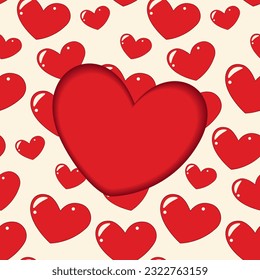 Design for Valentines Day greeting in papercut style with Pattern of hearts in trendy shades. Vector