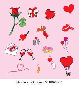 Design of Valentine's Day icon set minimal doodle style for decoration, website, page, presentation.