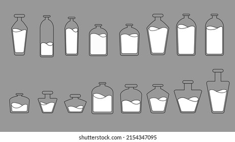 Design of various bottle shape object packaging illustrations, gator image vector, white, black